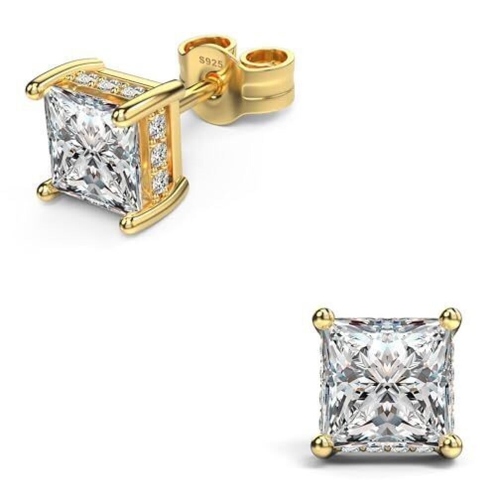 9357 18K White Gold Plated Sterling Silver Princess Cut Cubic Zirconia Stud